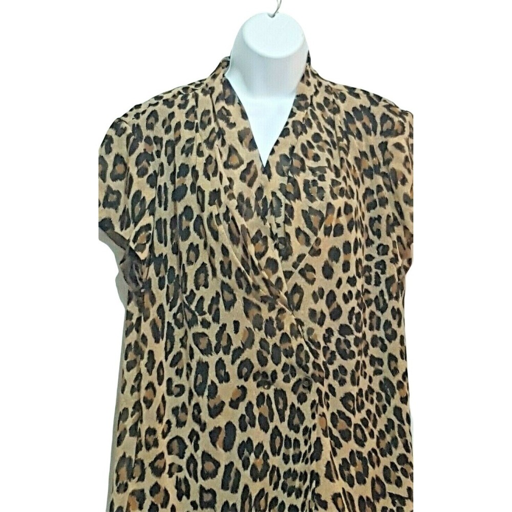 Vintage Argenti Womens blouse Size 10 Animal Print Cross Over Pleated Neckline